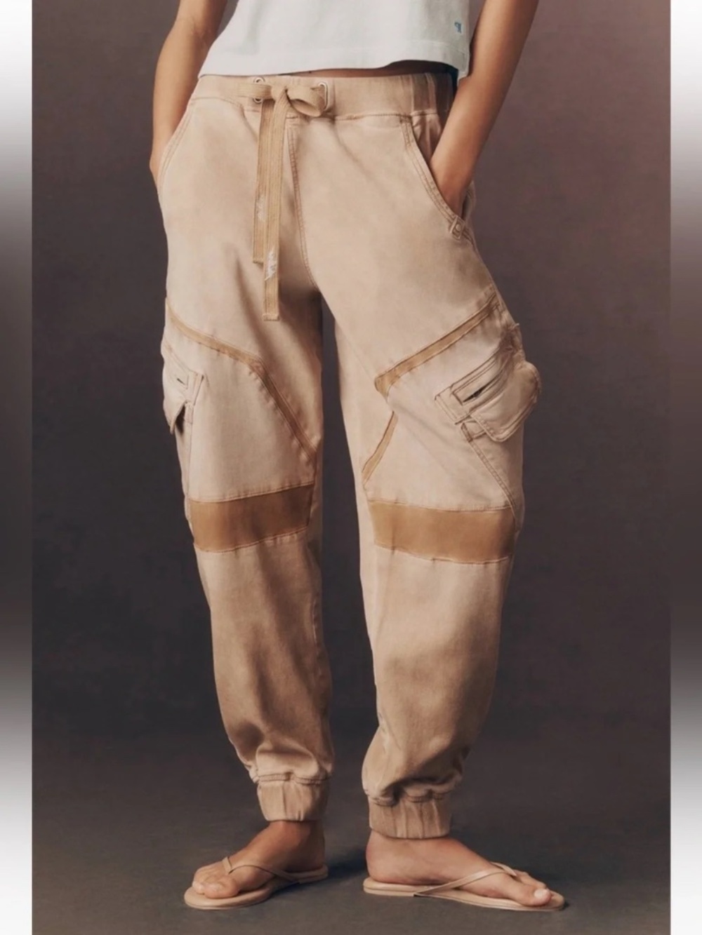 Anthropologie Pilcro Knit Project Drop Jogger Comfort Travel Pants Semolina nwt